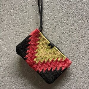 Wool Chevron Wristlet Pouch in Red, Yellow & Black